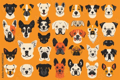 Dogs Doodle Set, Pet Animal Symbols, Hand Drawn Puppy Icons Silhouettes, Sketched Dog Character