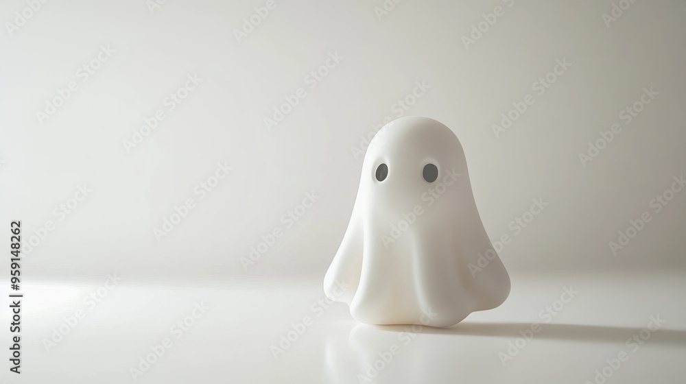 Spooky Ghost Figurine Studio Shot on White Background - Cute and Eerie Close-Up View for Text Space Spooky Ghost Figurine Studio Shot on White Background - Cute and Eerie Close-Up View for Text Space