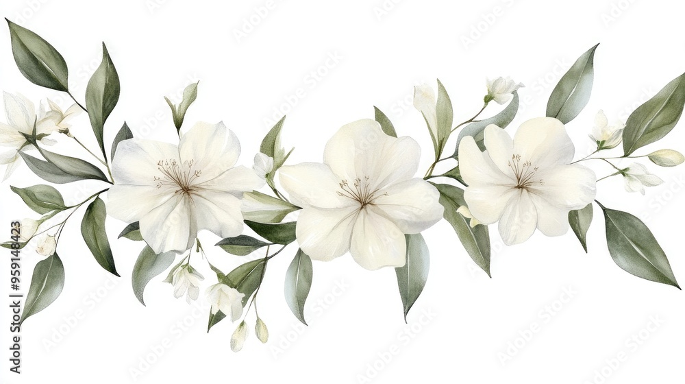Obraz premium Elegant Floral Arrangement: Delicate White Blooms and Lush Greenery for Beautiful Decor