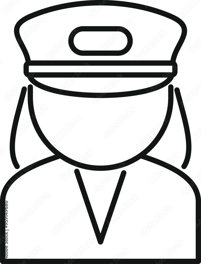 Simple line art icon of a female officer wearing a uniform cap Simple line art icon of a female officer wearing a uniform cap