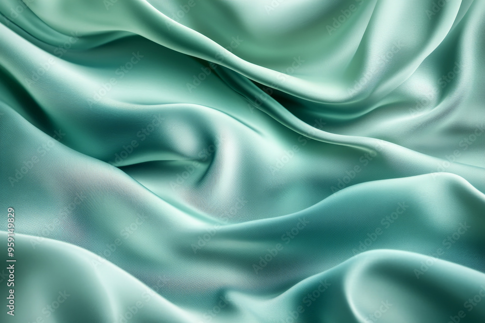 A serene abstract background with silky, 3D wave patterns in gradient tones of green to blue. The fabric has a smooth, tranquil appearance, with gentle curves. A serene abstract background with silky, 3D wave patterns in gradient tones of green to blue. The fabric has a smooth, tranquil appearance, with gentle curves.