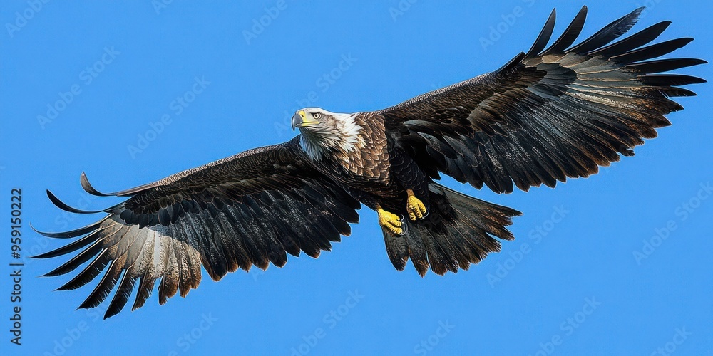 Obraz premium Bald Eagle Soaring Against a Blue Sky