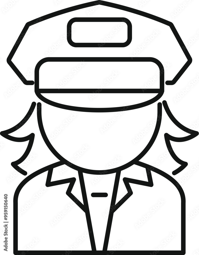 Female police officer wearing uniform with cap icon, line style vector illustration Female police officer wearing uniform with cap icon, line style vector illustration