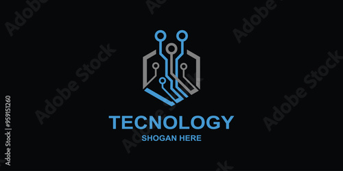 creative technology logo with a hexagon concept, with a modern concept