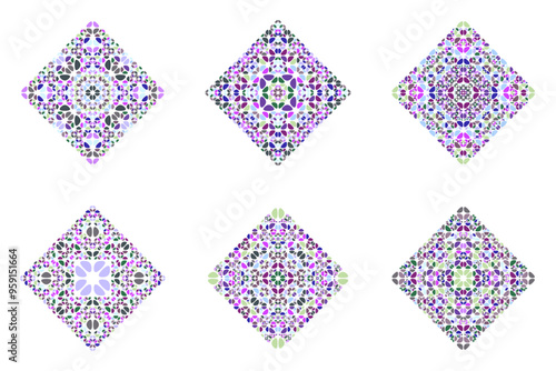 Abstract isolated floral mosaic diagonal square logo template set - geometric ornamental  vector design element