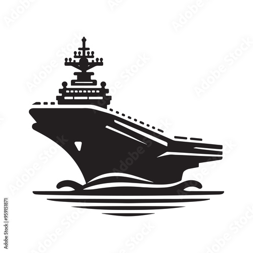 Military Aircraft Carrier Silhouette Vector – Premium Design Elements for Your Projects