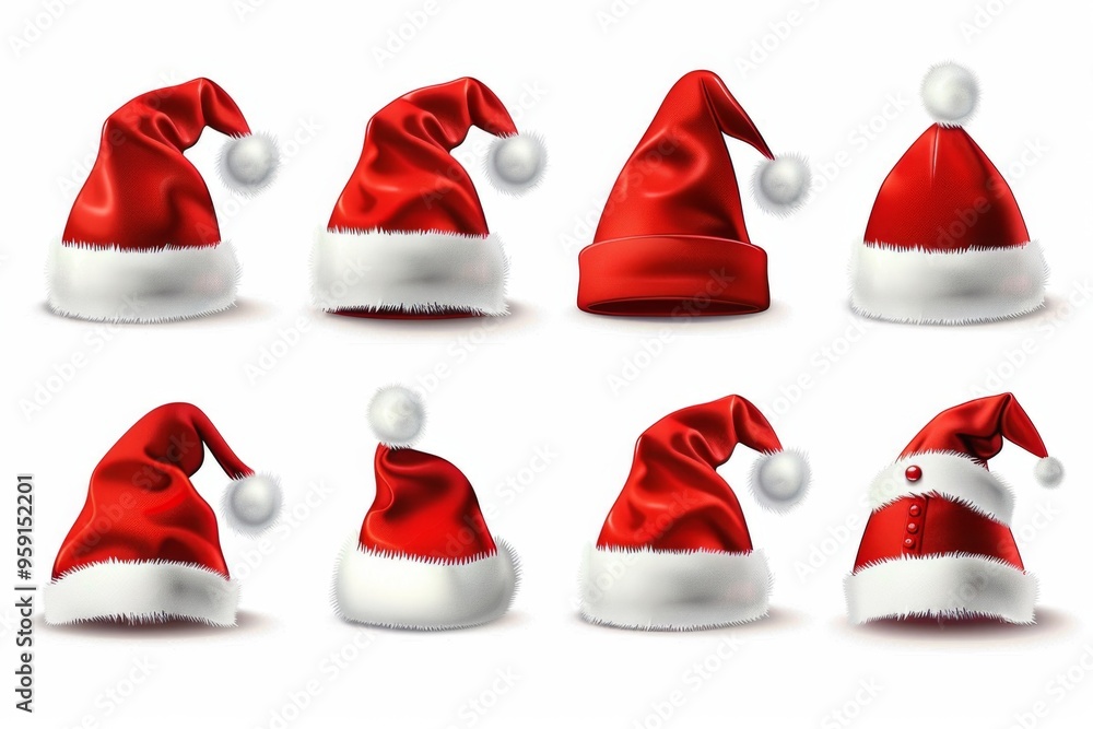 Santa hat icon, christmas hat, santa claus cap , red holiday costume symbol, xmas hat sign on white Santa hat icon, christmas hat, santa claus cap , red holiday costume symbol, xmas hat sign on white