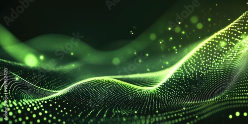 Futuristic abstract background featuring dotted and wave lines ideal for internet banners designed for scientific or medical themes in green tones photo