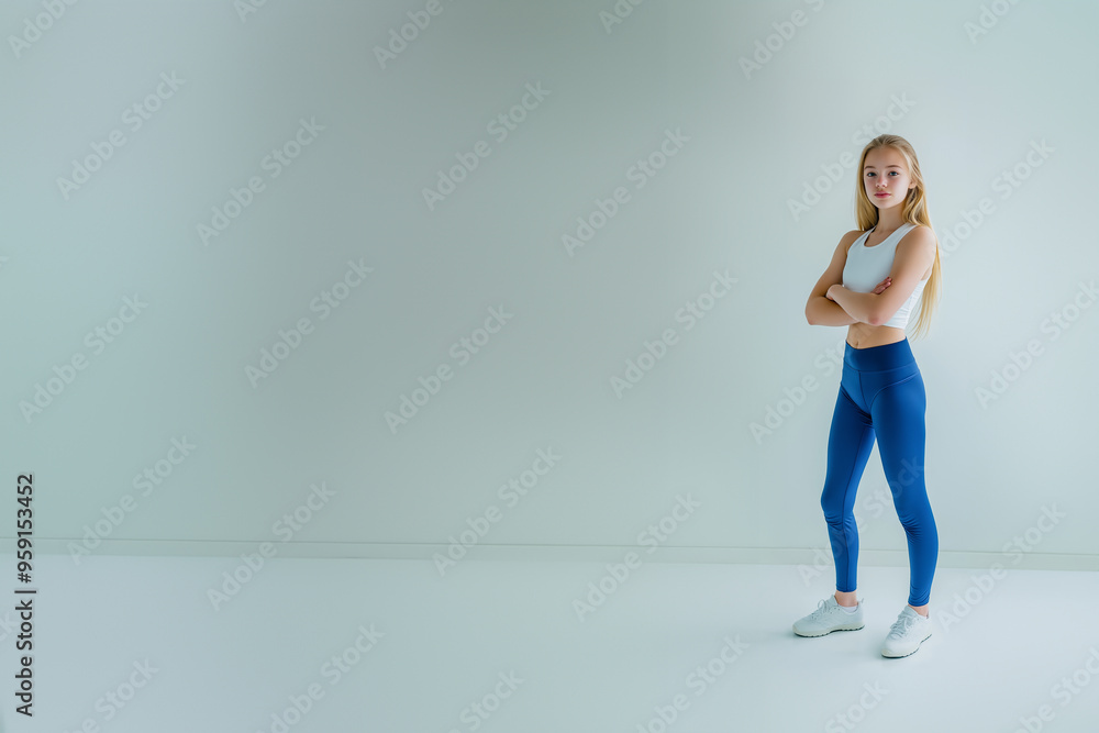 Fototapeta premium sporty young teenage girl in sport suit, leggings, top