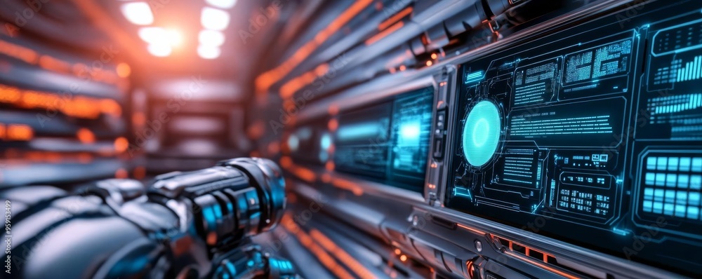 Fototapeta premium Hologram framework architecture, virtual screens, advanced tech setup