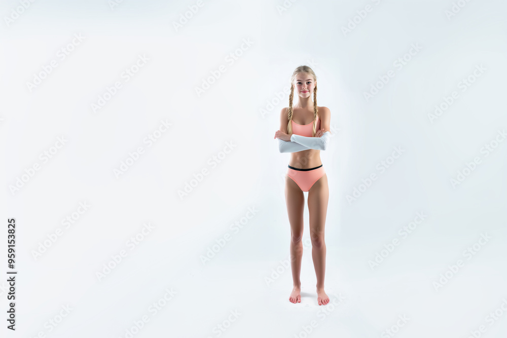 sporty young teenage girl in sport suit, leggings, top sporty young teenage girl in sport suit, leggings, top