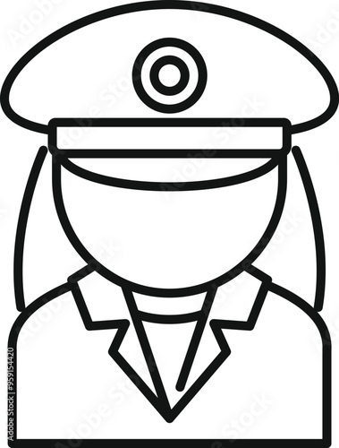 Simple line icon of a female police officer wearing a uniform with a peaked cap