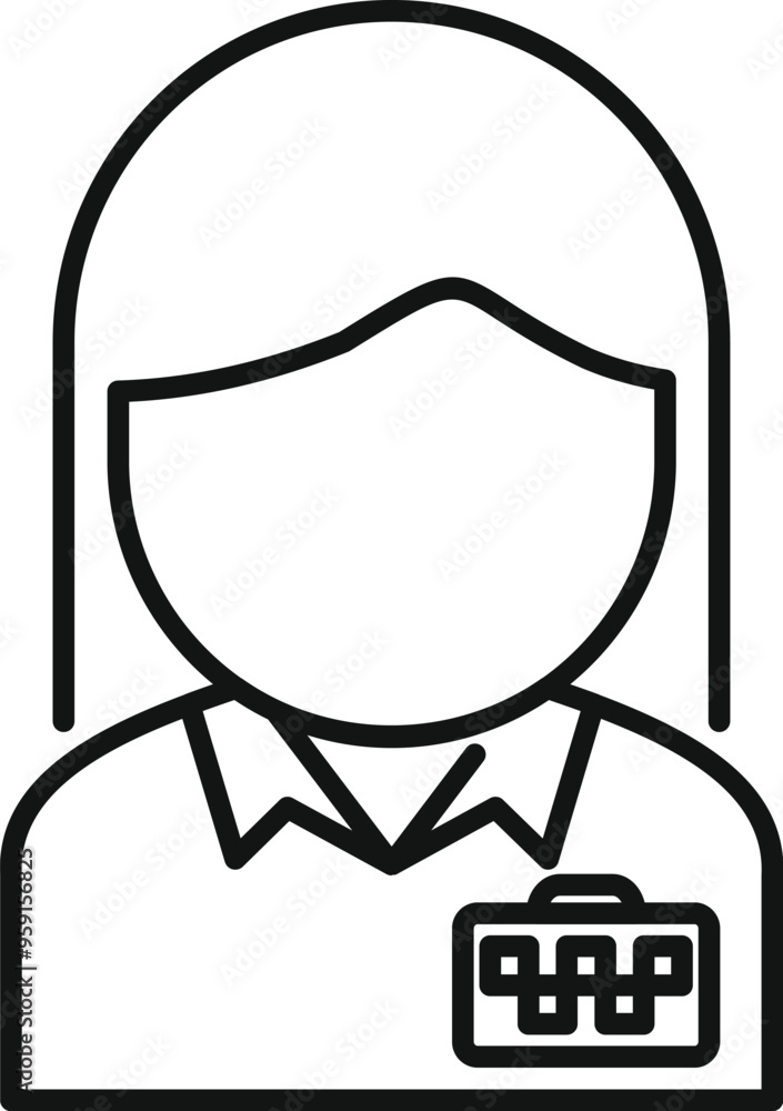 Line icon of a businesswoman wearing an id badge, perfect for representing office workers, professionals, and employees Line icon of a businesswoman wearing an id badge, perfect for representing office workers, professionals, and employees