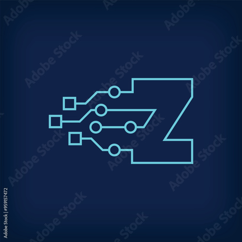 Digital LETTER Z sign logo. Creative corporate technical, digital and connection logo template. vector