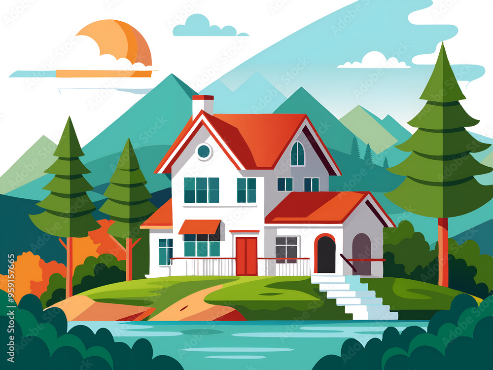flat house landscape. vector illustration flat house landscape. vector illustration