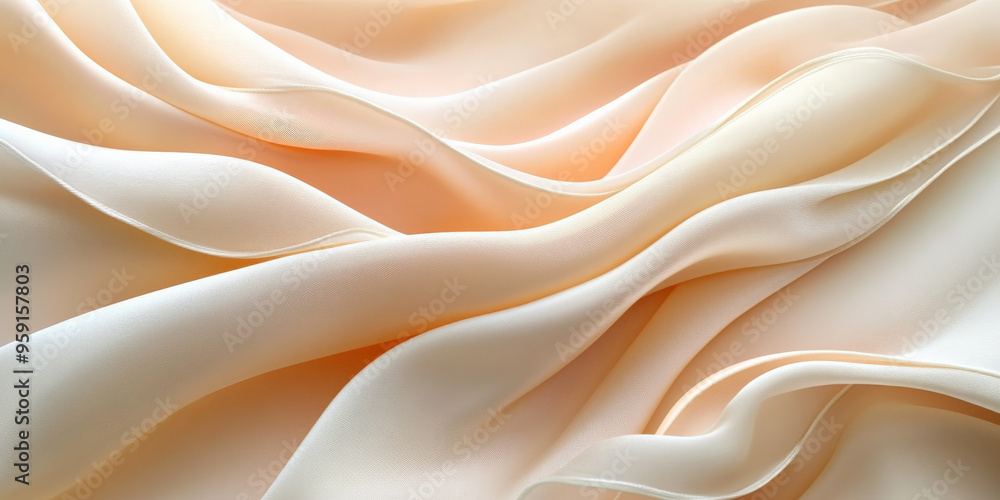 A chic abstract background featuring 3D wave gradients of silk fabric in soft shades of peach and cream. The fabric’s gentle folds add a touch of elegance and warmth. A chic abstract background featuring 3D wave gradients of silk fabric in soft shades of peach and cream. The fabric’s gentle folds add a touch of elegance and warmth.