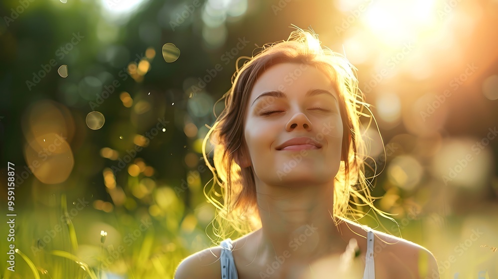 Breathe easy with our image of a beautiful young woman enjoying the outdoors allergy-free, surrounded by green grass and dandelions Breathe easy with our image of a beautiful young woman enjoying the outdoors allergy-free, surrounded by green grass and dandelions
