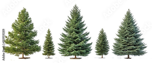 Set of 4 picea pungens colorado blue green spruce evergreen pinaceae needled tree isolated png on a transparent background perfectly cutout