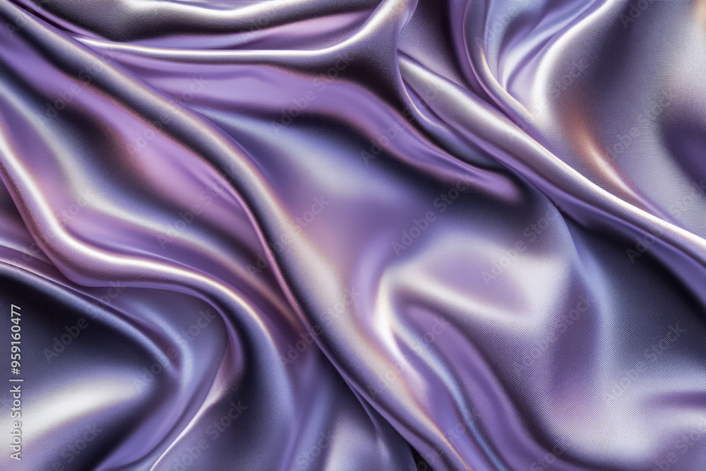 A sophisticated abstract background with 3D silk fabric in gradient tones of plum and silver. The fabricâ€™s smooth, flowing waves add a touch of refined elegance.