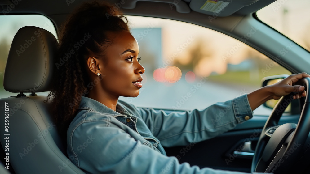 Young African American Mom Driving Minivan Young African American Mom Driving Minivan