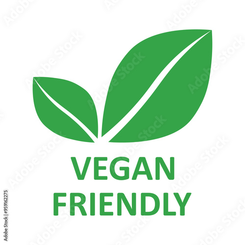 Vegan friendly vector icon. Organic, bio, eco symbol. Vegan, no meat, lactose free, healthy, fresh and nonviolent food. Green vector illustration with leaves for stickers, labels,print, web and logos.