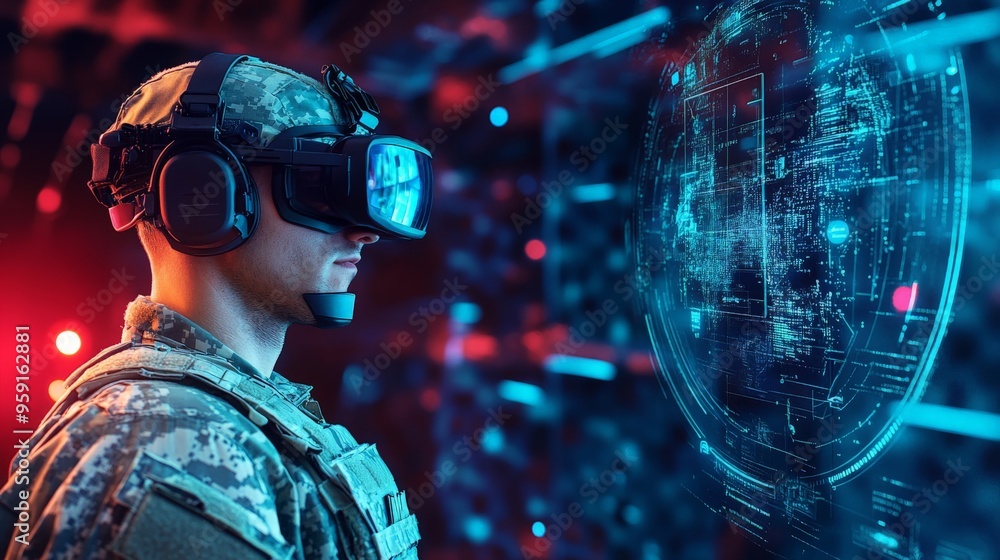 Soldier using advanced virtual reality in digital battle simulation technology Soldier using advanced virtual reality in digital battle simulation technology