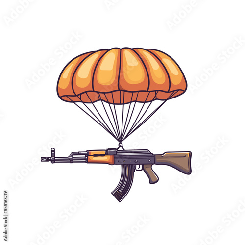 vector kalashnikov on parachute on white background .Generative AI