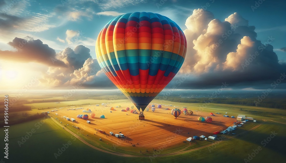 Obraz premium Vibrant Hot Air Balloon Soaring at Sunrise