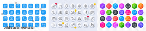 Support, Partnership and Organic waste line icons. Square, Gradient, Pin 3d buttons. AI, QA and map pin icons. Pack of Refrigerator, Music, Place icon. Pickup, Mountain flag, Puzzle pictogram. Vector