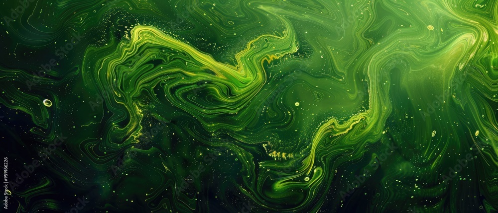 Obraz premium Abstract Green and Gold Marble Swirl with Glitter