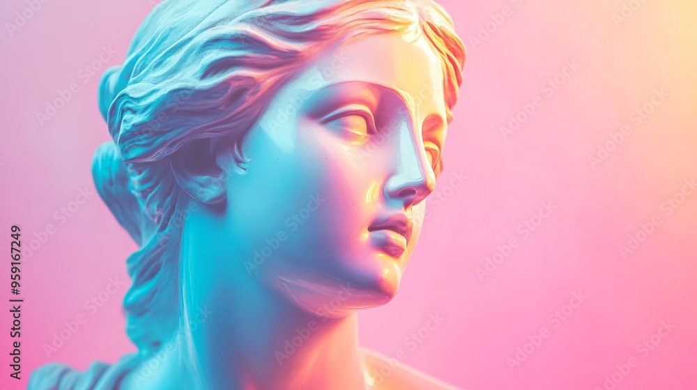 Statue of a Woman in Pastel Color Lights Statue of a Woman in Pastel Color Lights