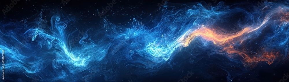 Dark background with vibrant blue fiery swirls, abstract design, dramatic swirling motion, copy space included. Dark background with vibrant blue fiery swirls, abstract design, dramatic swirling motion, copy space included.