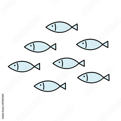 Group of fish swimming. Wildlife, natural, ocean concept. Flat vector design isolated illustration.