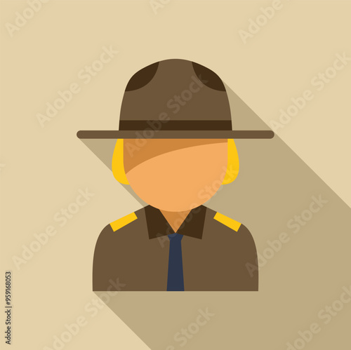 Flat design icon of a park ranger wearing a uniform, ideal for apps and websites