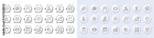 Veins, Delivery bike and Education line icons. White pin 3d buttons, chat bubbles icons. Pack of Support, Global business, Phone payment icon. Vacancy, Squad, Women group pictogram. Vector