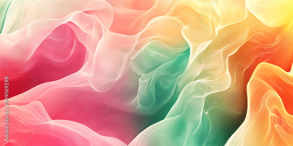 Obraz premium An energetic abstract background featuring bright gradients in shades of green, pink, and orange. The design has a playful, lively quality with smooth, fluid color transitions.