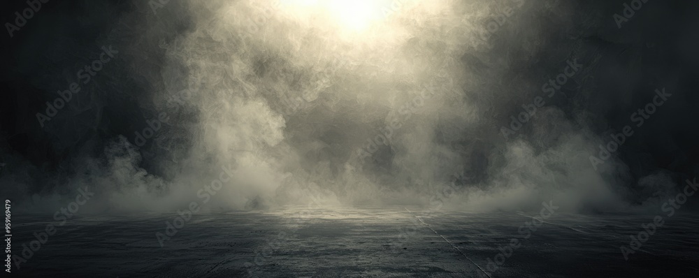 Atmospheric background with black floor, thick fog and swirling smoke, spooky and dramatic, haunting mist and steam. Atmospheric background with black floor, thick fog and swirling smoke, spooky and dramatic, haunting mist and steam.
