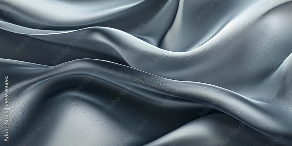 A modern abstract background featuring 3D silk fabric waves in gradient tones of charcoal grey to silver. The fabric’s smooth texture creates a sleek, contemporary look. A modern abstract background featuring 3D silk fabric waves in gradient tones of charcoal grey to silver. The fabric’s smooth texture creates a sleek, contemporary look.