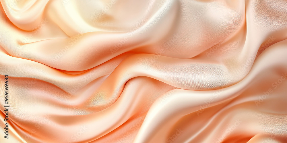 A chic abstract background featuring 3D wave gradients of silk fabric in soft shades of peach and cream. The fabric’s gentle folds add a touch of elegance and warmth. A chic abstract background featuring 3D wave gradients of silk fabric in soft shades of peach and cream. The fabric’s gentle folds add a touch of elegance and warmth.