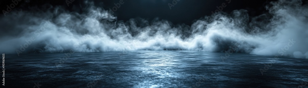 Eerie backdrop with black floor, thick fog, swirling smoke, dark and haunting atmosphere, mist and steam overlay. Eerie backdrop with black floor, thick fog, swirling smoke, dark and haunting atmosphere, mist and steam overlay.