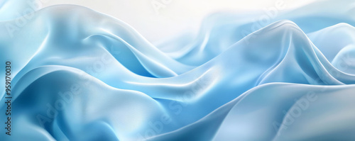 Wallpaper Mural A modern, abstract background featuring 3D silk fabric with a gradient from icy blue to soft white. The fabric appears light and ethereal, with smooth, flowing waves. Torontodigital.ca