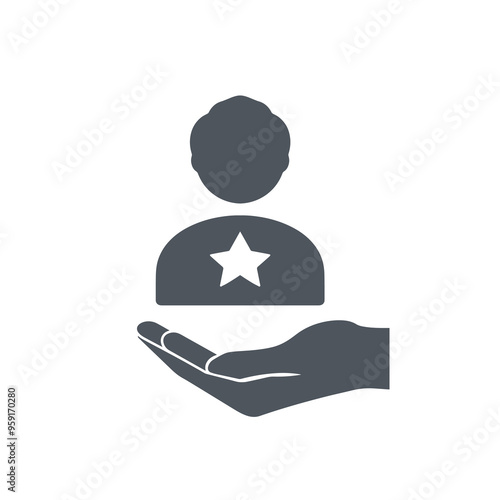 Customer service priority icon. Customer sign with star image. Customer icon and best, favorite, rating symbol. Icon, service, priority, customer, client, person, support, care, consumer, important