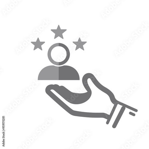 Customer service priority icon. Customer sign with star image. Customer icon and best, favorite, rating symbol. Icon, service, priority, customer, client, person, support, care, consumer, important