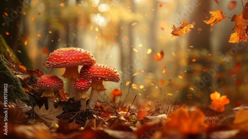 mushrooms in the autumn forest.