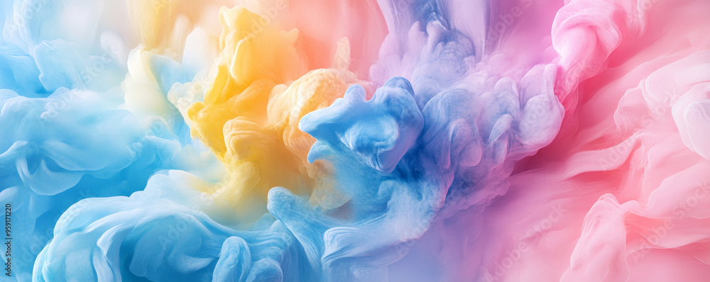 A vibrant 3D scene featuring an explosion of watercolor paints in hues of blue, pink, and yellow. The paints mix and flow together, creating a beautiful, fluid abstract design. A vibrant 3D scene featuring an explosion of watercolor paints in hues of blue, pink, and yellow. The paints mix and flow together, creating a beautiful, fluid abstract design.