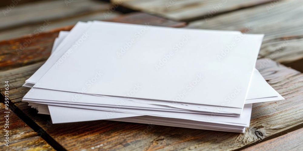 Fototapeta premium Stack of A4 blank paper on wooden table