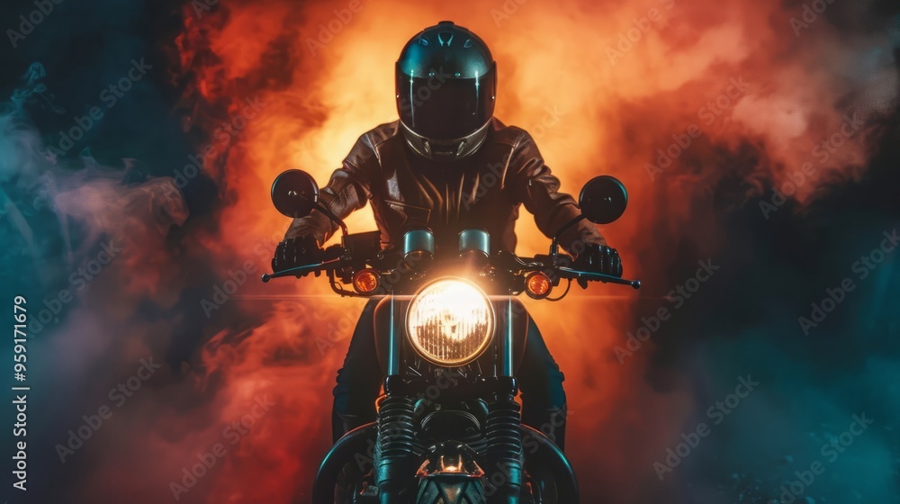 Obraz premium a man rides a motorcycle.