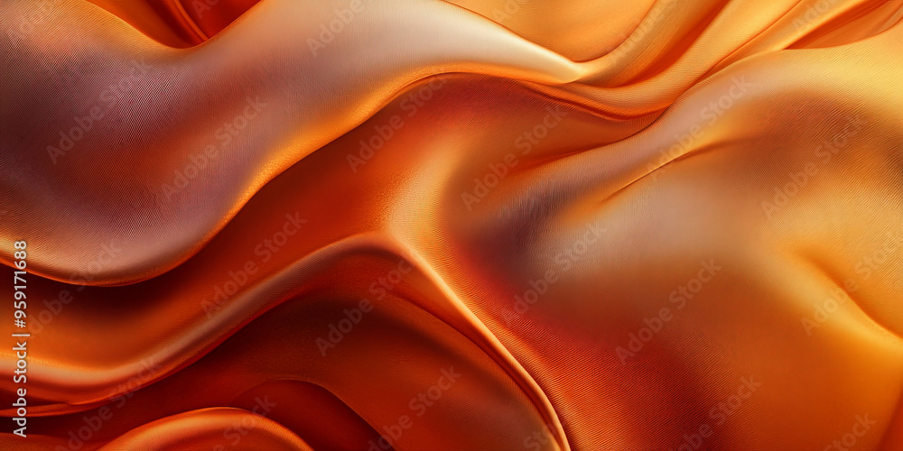 Fototapeta premium An abstract background featuring 3D wave-like silk fabric in gradient shades of amber and bronze. The fabricâ€™s texture is smooth and warm, creating an inviting effect.