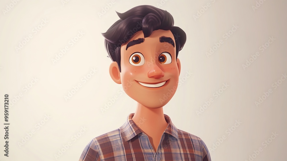 3D animated character of an Indian boy with black hair, smiling
3D animated character of an Indian boy with black hair, smiling