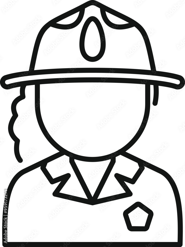 Simple linear icon of a female firefighter wearing a helmet Simple linear icon of a female firefighter wearing a helmet